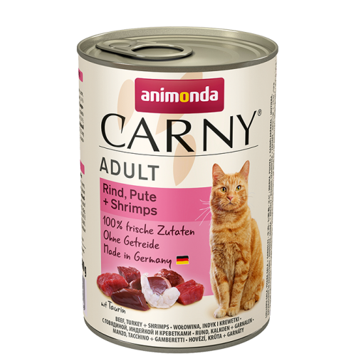ANIMONDA kaķiem Carny Adult liellopa gaļa + tītara gaļa +garneles /Beef, Turkey + Shrimps/