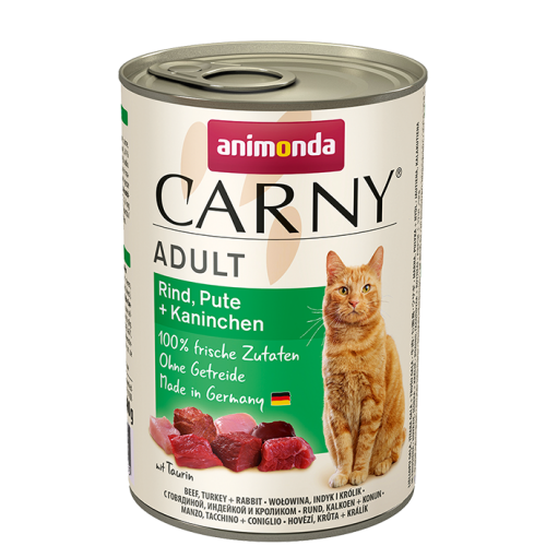 ANIMONDA kaķiem Carny Adult liellopa gaļa+tītara gaļa+ truša gaļa /with Beef, Turkey + Rabbit/