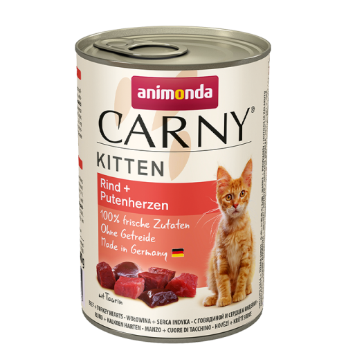 ANIMONDA kaķēniem Carny Kitten liellopa gaļa + tītara sirdis /with beef + turkey hearts/