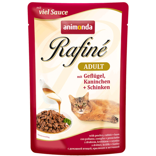 ANIMONDA kaķiem Rafiné mājputni+trusis + šķiņķis /with sauce Adult with poultry, rabbit + ham/ 100 gr